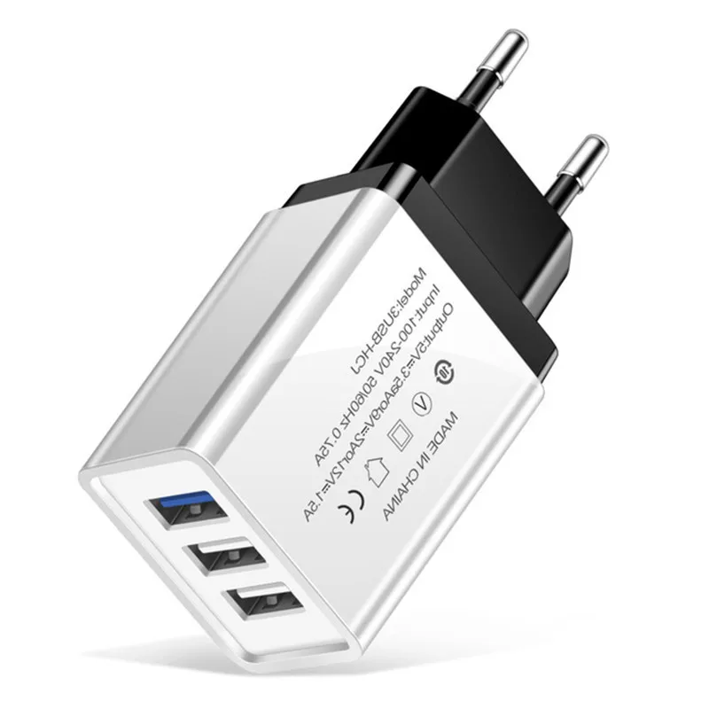 USB зарядное устройство с 3 портами 5 в/2 а, USB адаптер питания для путешествий, EU/US зарядное устройство, быстрая зарядка для iPhone, huawei, Xiaomi, USB зарядное устройство для телефона s - Тип штекера: EU  Black