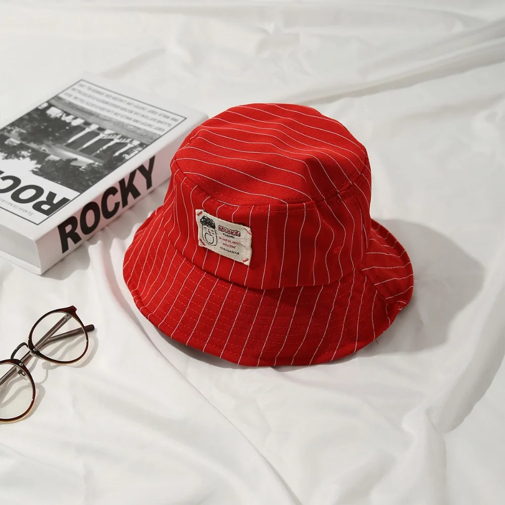 

Popular Striped Bucket Hat Women Cotton Letter Summer Fisherman Hat Sunscreen Solid Color College Girls Bucket Hat gorros