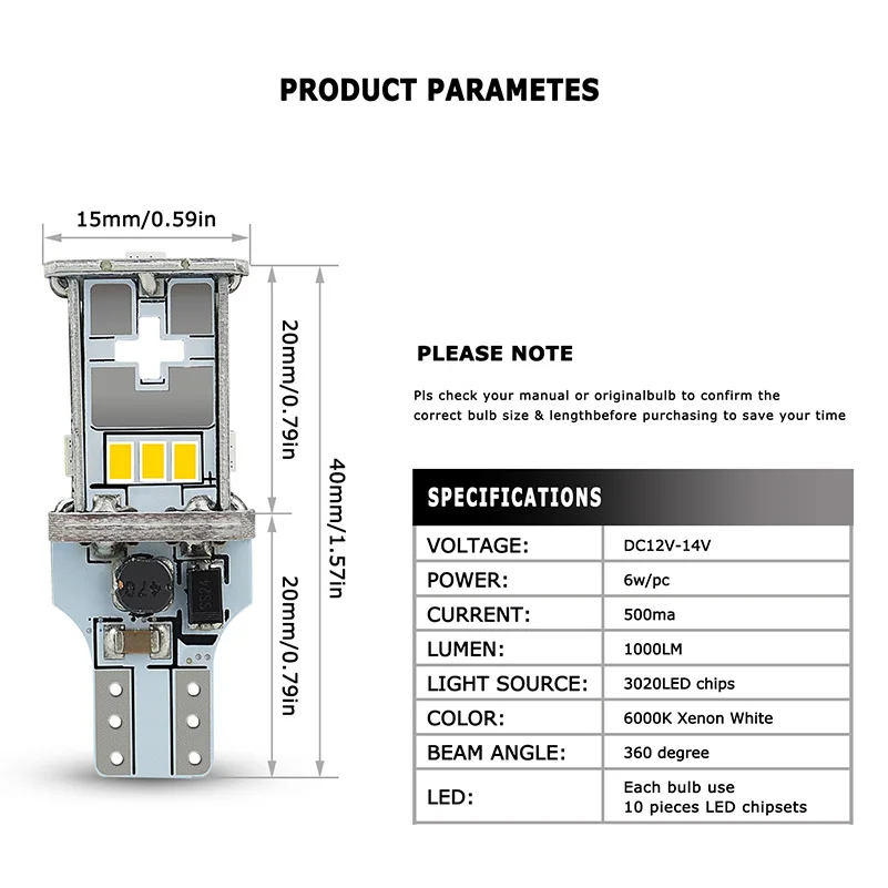 Auxito 2 шт. W16W T15 светодиодный лампы 6 Вт 1000Lm CANBUS ОШИБОК резервного света 921 912 3020SMD