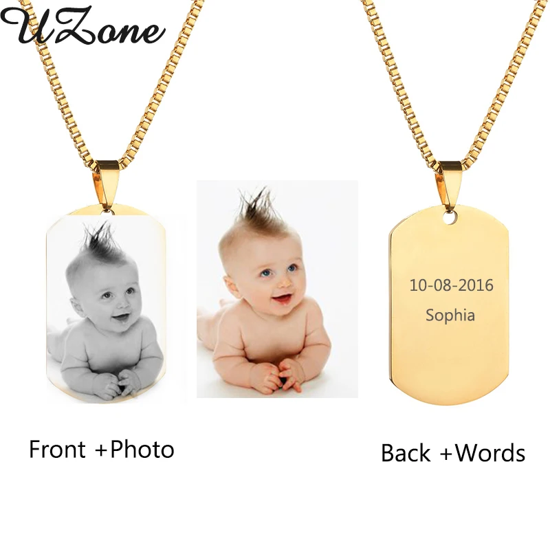

Personalized Engraved Jewelry ID Tag Necklaces Engrave Photo Name Necklace Round Keepsake For Women Lover Pet Gift Drop Shipping