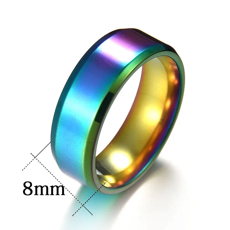 8mm Flat Rainbow Классические 6 мм/8 мм простые парные кольца 316L из нержавеющей титановой стали, Трендовое повседневное кольцо для большого пальца, ювелирные изделия для женщин и мужчин - Цвет основного камня: 8mm Flat Rainbow