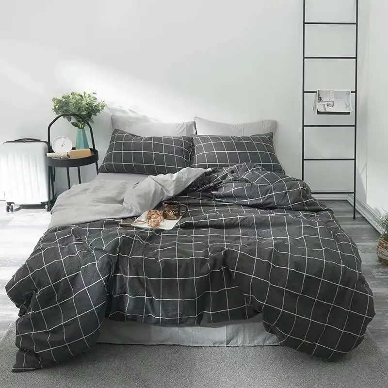 Black Plaid 4 шт. Комплект постельного белья производитель пододеяльник домашний текстиль комплект постельного белья King size Простыня Комплект постельного белья s для девочки - Цвет: Black Plaid
