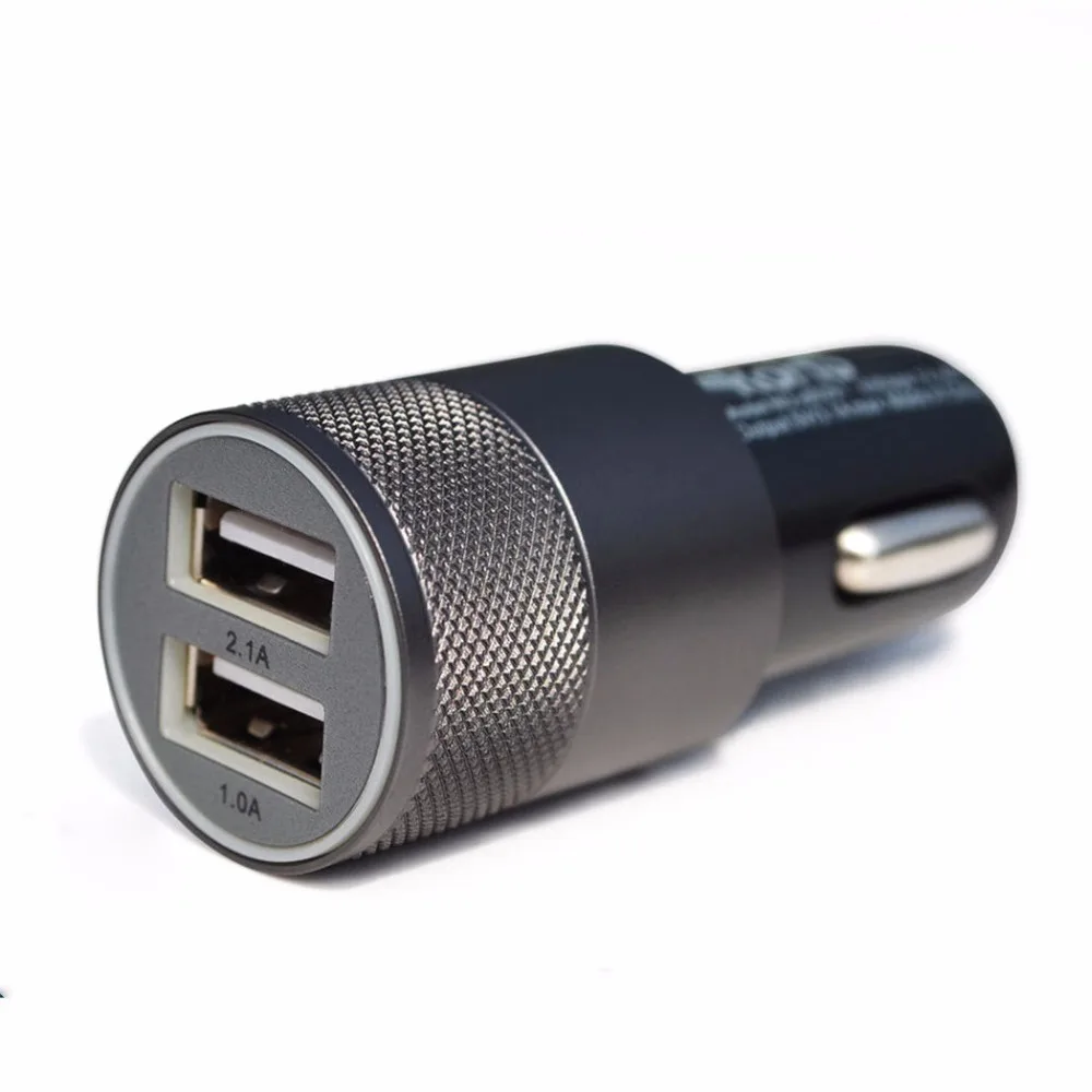 Двойное USB зарядное устройство для автомобиля металлический плоский мобильный