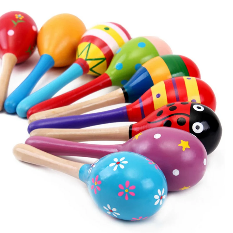 Детские красочные деревянные maracas Музыкальные инструменты погремушки шейкер песок молоток колокольчик забавные детские игрушки для детской вечеринки подарок игра