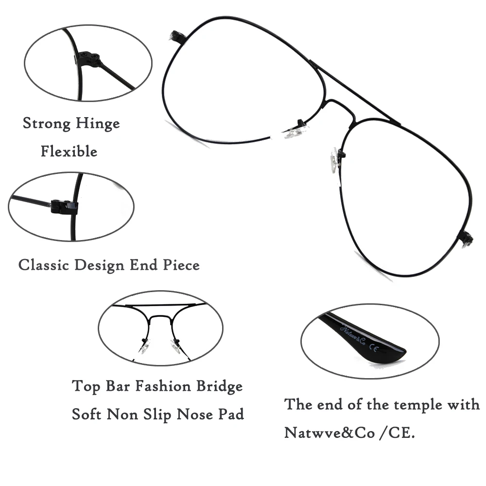 

Natuwe&Co Men Women Glasses Frame Retro Fashion Clear Lens Eyeglasses