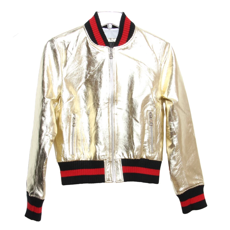 Женская кожаная куртка MAPLESTEED черный и золотистый жакет из натуральной овечьей