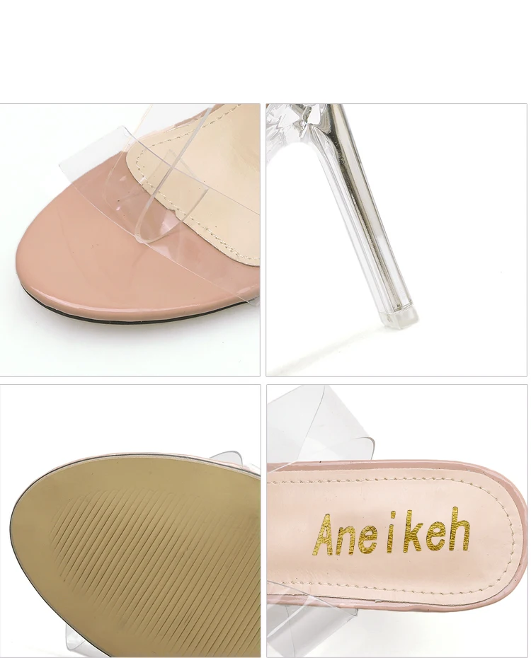 Aneikeh/ г., женские босоножки Высокий каблук из плексигласа, ремешок на щиколотке, высокий каблук из ПВХ, прозрачный кристалл, Классическая обувь высокого качества с пряжкой на ремешке