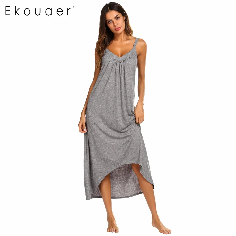 Ekouaer короткая ночная рубашка Летняя одежда для сна женское однотонное открытое с коротким рукавом с v-образным вырезом мягкое базовое домашнее платье ночное белье