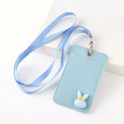 blue rabbit Милый мультяшный карамельный цвет из искусственной кожи держатель для карт со шнурком Кролик для девочек Kawaii автобус Чехол для карт значок кредитный держатель для карт s Обложка - Цвет: blue rabbit