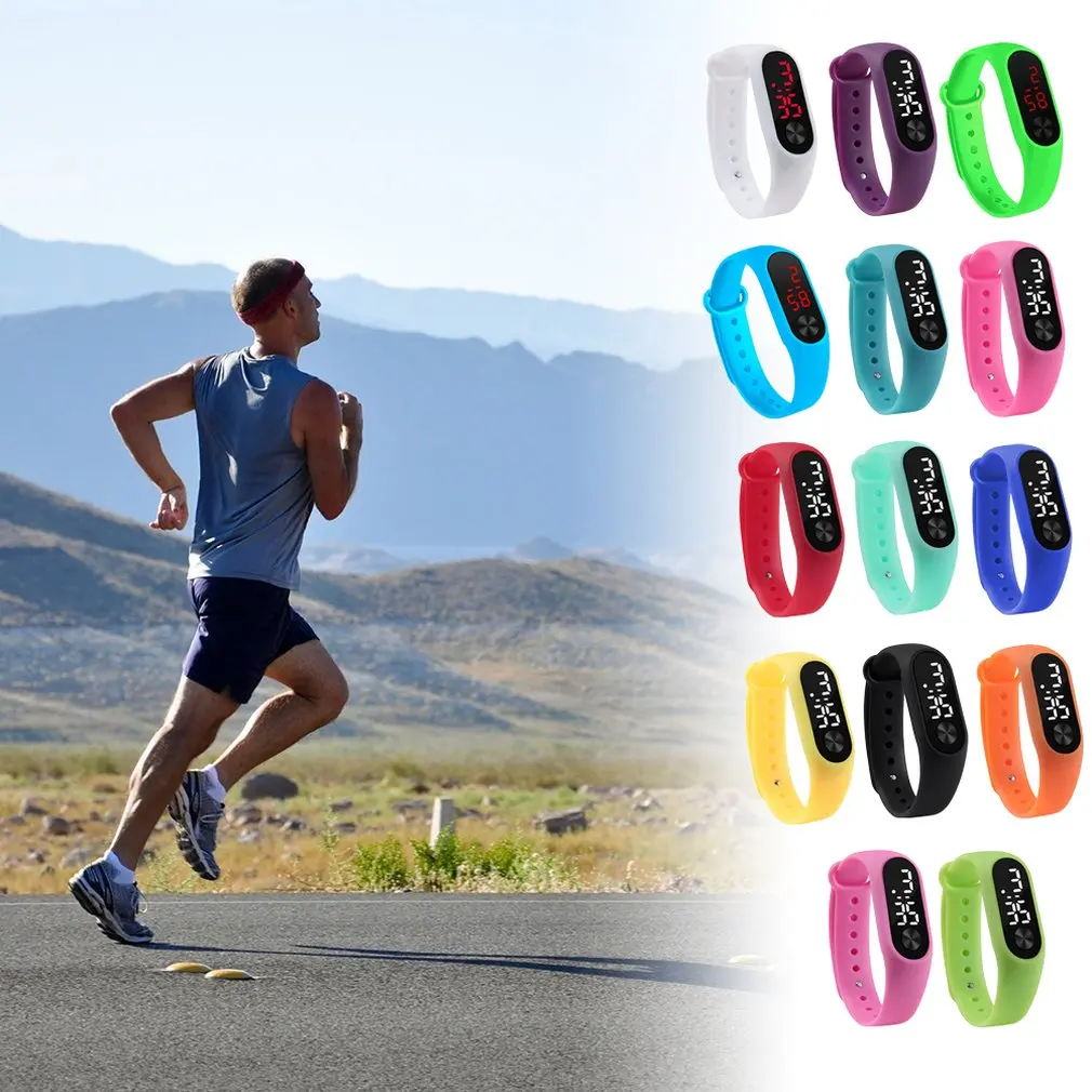 Мужские и женские повседневные спортивные часы с браслетом белые светодиодные