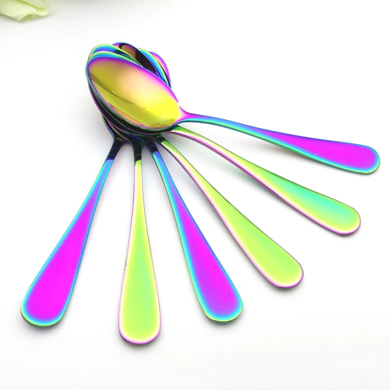 Кофейная ложка из нержавеющей стали с радужным покрытием десертная в западном
