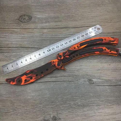 Flame color CS GO бабочка в ноже Karambit нож практика складной нож бабочка тренажер игра нож тупое лезвие без края инструмент - Цвет: Flame color
