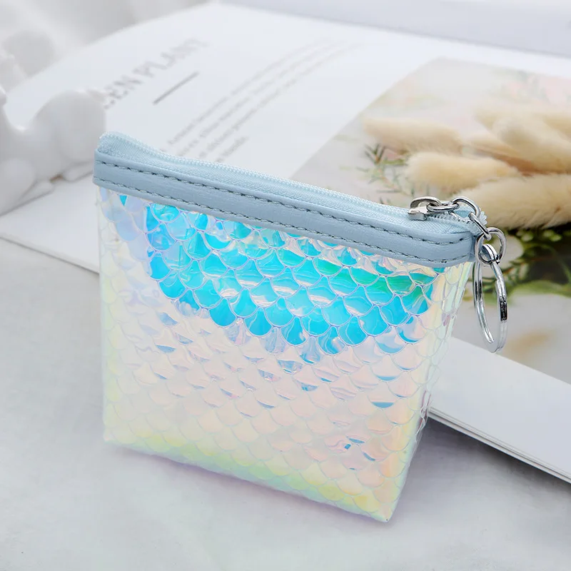 Blue Лазерный мешок русалки, маленький прозрачный кошелек, кошелек для монет, мини-кошелек из ПВХ для женщин, детей, мальчиков и девочек, сумки для хранения монет на молнии - Цвет: Blue