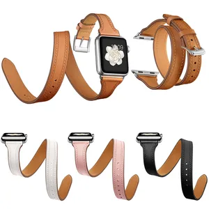 Ремешок из натуральной кожи для Apple Watch Series 5 4 3 2 1, двойной кожаный браслет для туристических часов, 38 мм 42 мм, 44 мм 40 мм