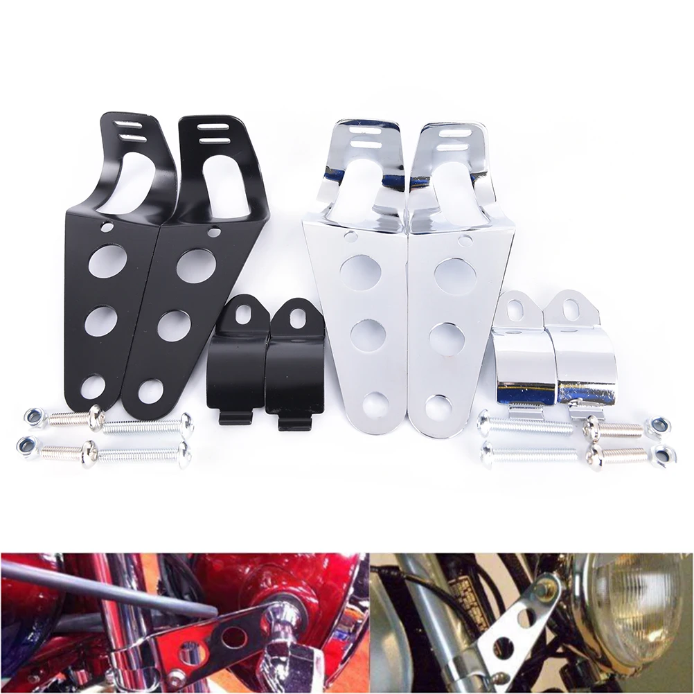 

New Universal headlight mount bracket chrome head light lamp holder adjuster fork mount clamp motorcycle accessories 35mm-43mm