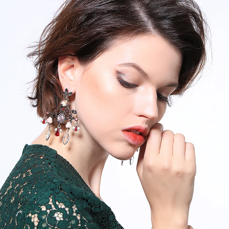 New Fashion Jewelry Vintage Ethnic Flower Acrylic Earrings For Women Multicolor Crystal Water Drop Party Accessories | Украшения и