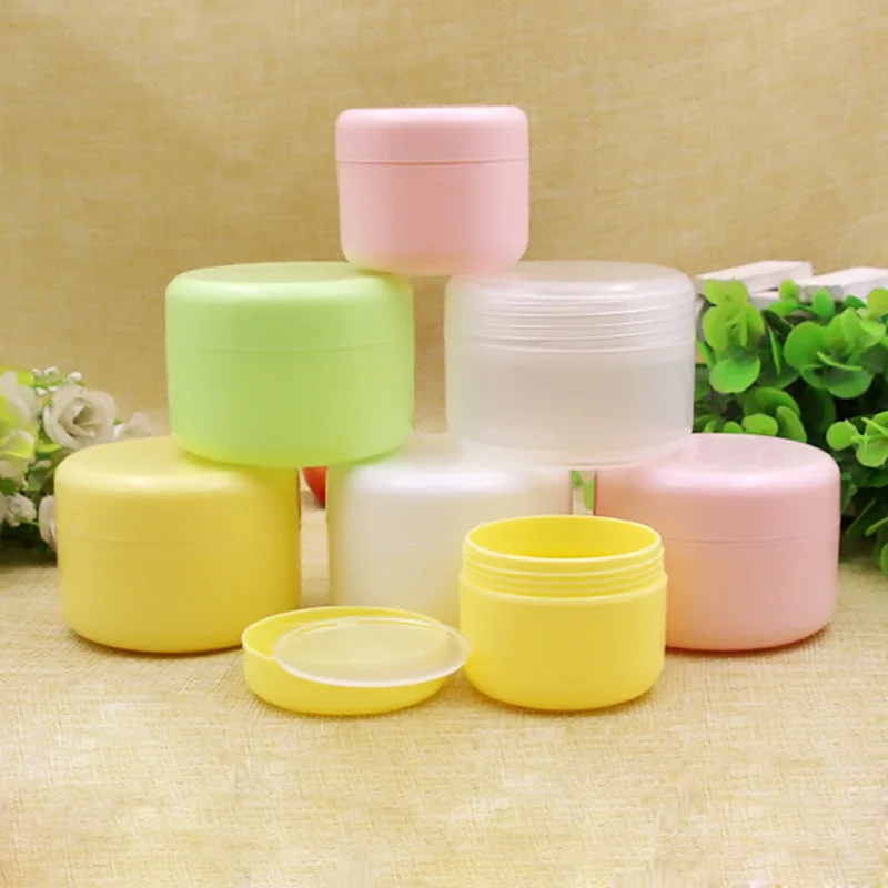 

50PCS Refillable Bottles Travel Face Cream Lotion Cosmetic Container Plastic Empty Makeup Jar Pot 5 Colors 10/20/50/100g