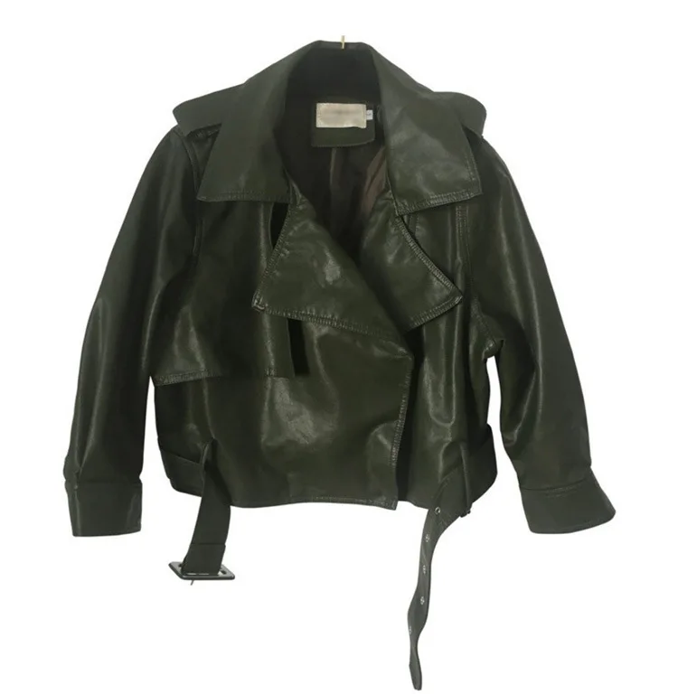 Loose Office Lady Women Faux Leather Jacket Fashion Solid Winter Turn-down Collar Motorcycle PU Coat | Женская одежда