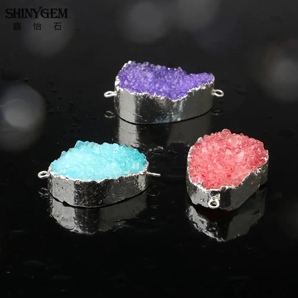 ShinyGem нерегулярные Druzy Подвески 6 цветов кристалл кулон покрытый серебром