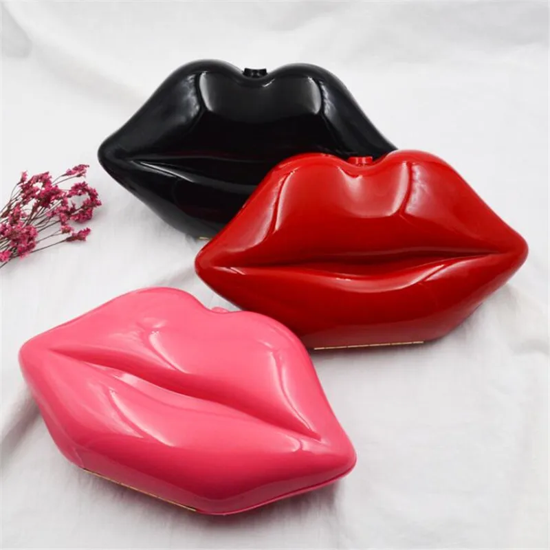 

2022 Brand Red Lips Clutch Bag High Quality Ladies Acrylic Chain Shoulder Bag Bolsa Evening Bag Lips Shape Purse MN443
