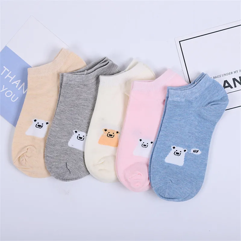 5 Pairs 1/5 пары модных детских носков с героями мультфильмов; милые короткие носки женские Харадзюку милый узорный лодыжки носки до лодыжки милые модные носки до лодыжки женская обувь - Цвет: 5 Pairs