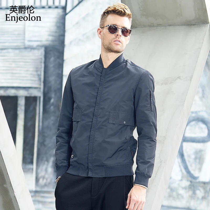 Enjeolon brand Bomber jackets coat men fall black solid Mens jcaket coats male stand collar jacket JK606 | Мужская одежда