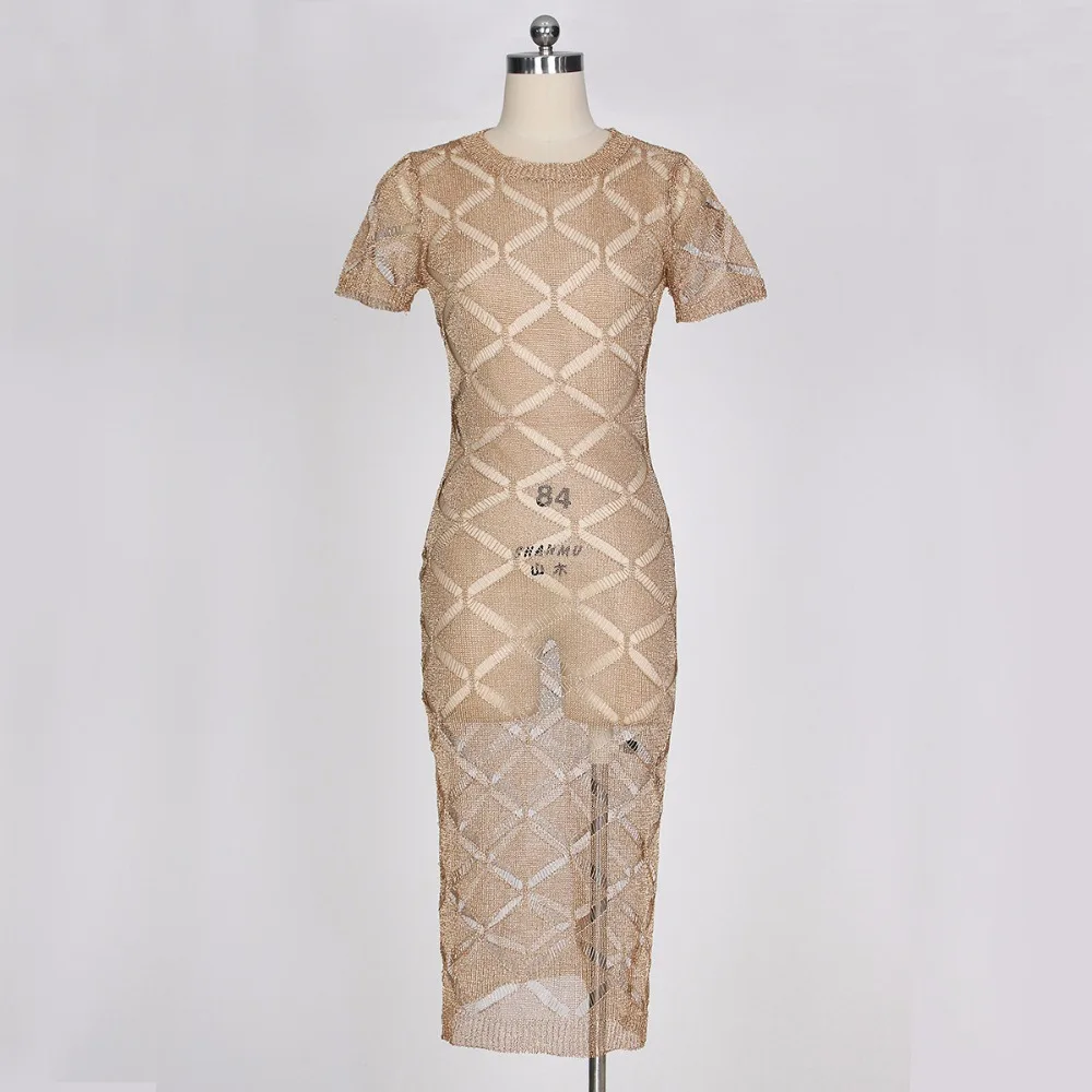 Женское платье с лямкой на шее Пляжное облегающее золотого цвета вырезом 2019|vestido