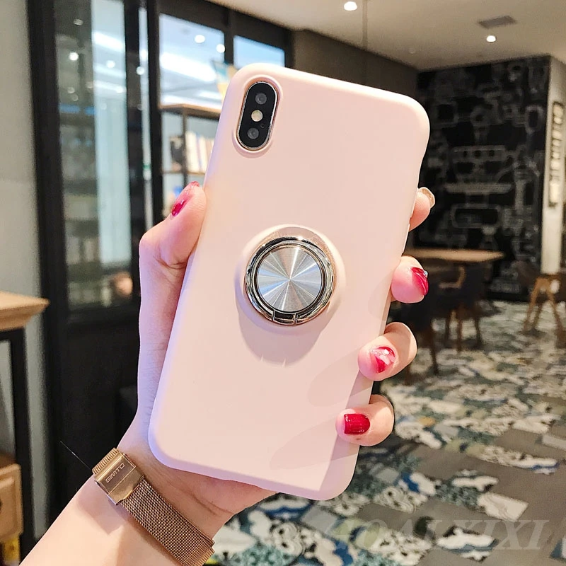 For Huawei P30 Lite Case Liquid Silicone P20 Pro Ring Stand Cover for fundas capa |