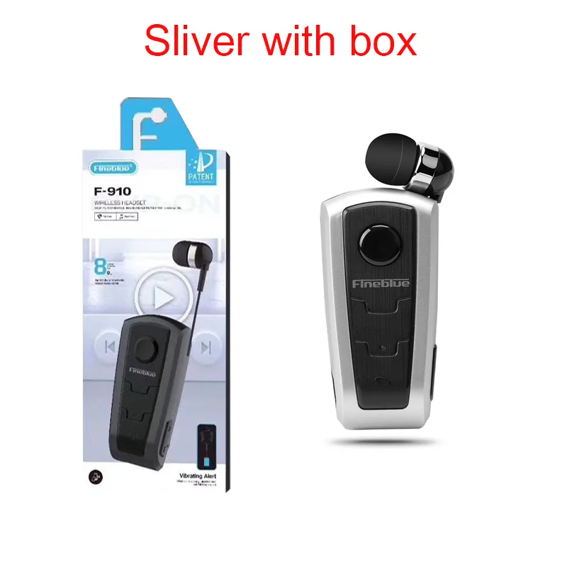 Silver with box Настоящие Fineblue F910 Беспроводные Bluetooth V4.0 наушники-вкладыши Вибрационный оповещение износ клип наушник Hands-Free для смартфонов - Цвет: Silver with box