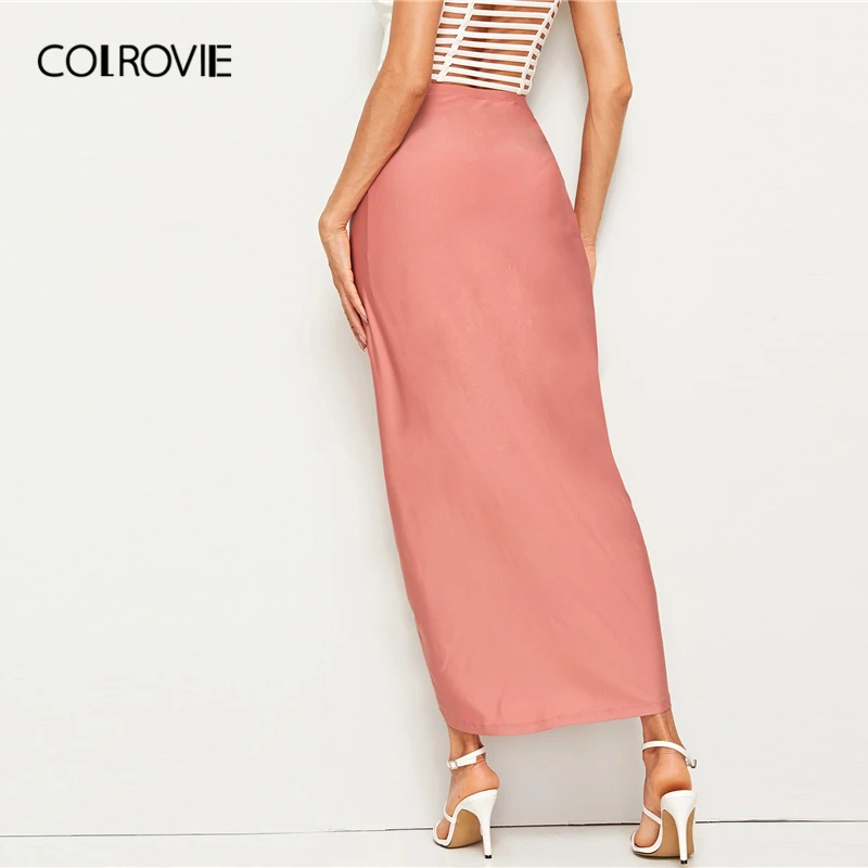 COLROVIE, розовая, высокая талия, асимметричная, драпированная, длинная юбка, для женщин,, летняя рабочая одежда, элегантная, для офиса, для девушек, юбки