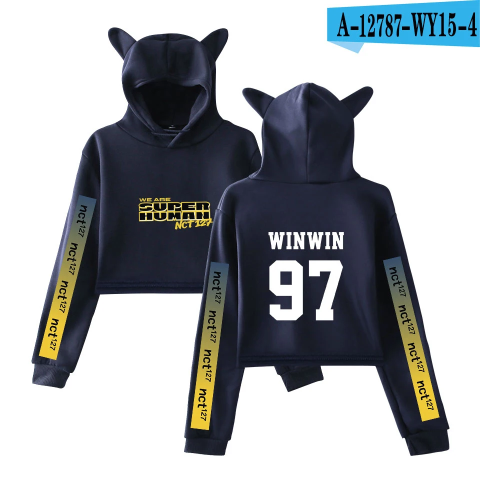 NCT 127 WE ARE SUPERHUMAN Cat Ear толстовка модная Милая женская Повседневная Новинка Kpop Cat Crop Top толстовки Толстовка сексуальная одежда - Цвет: WY15