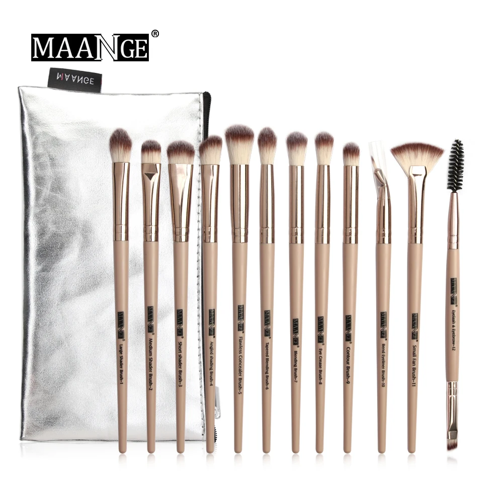 MAANGE Pro 6/12 шт глаз кисти для макияжа набор с Cosmestic сумка розовое золото Макияж Кисти кисть для растушевки теней Кисть для макияжа Набор для макияжа бровей
