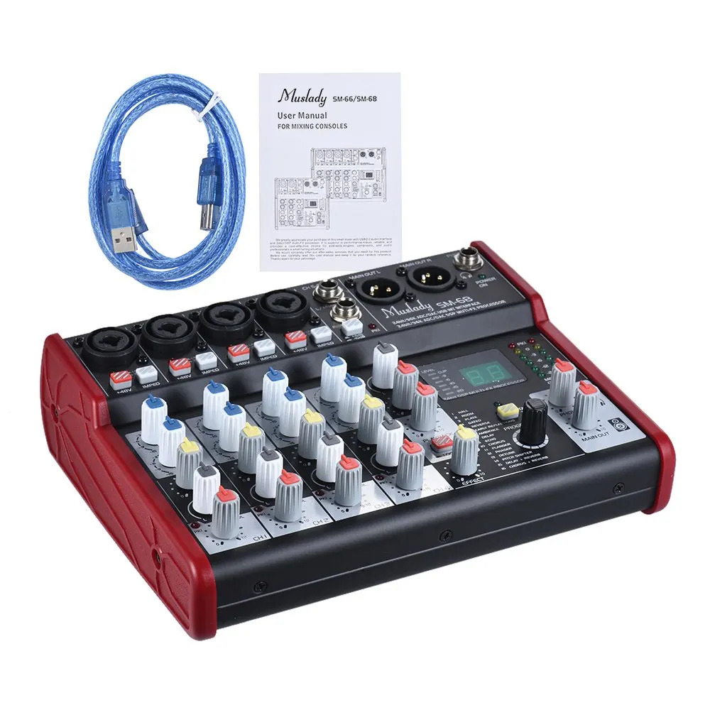 Muslady SM-68 портативная 6-канальная звуковая карта микшерный консольный микшер