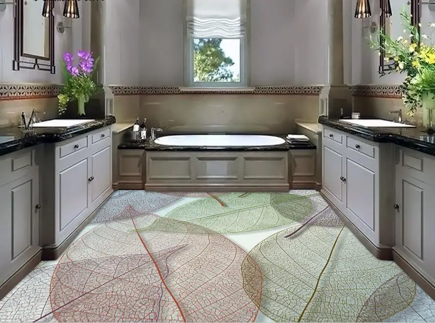 Обои для пола ванной комнаты разноцветные кленовый лист элегантные модные 3D