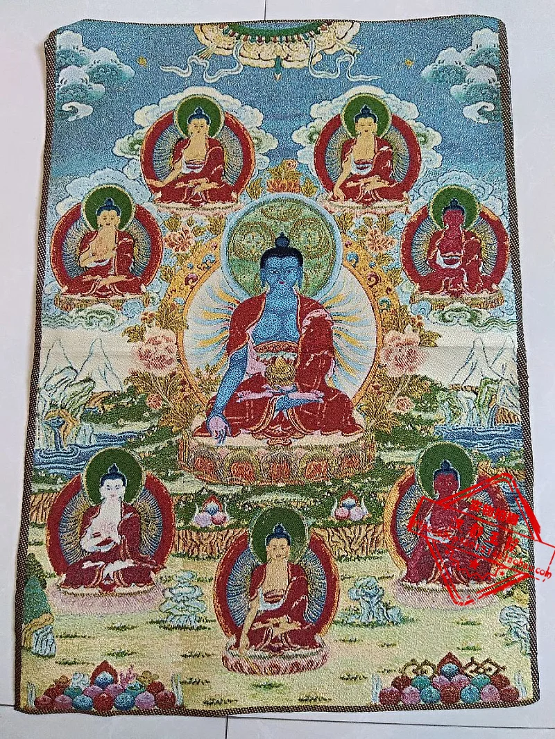 

36 inch Tibet Silk embroidery Nepal Eight medicine Buddha Tangka Thangka Paintings family wall decorated the mural
