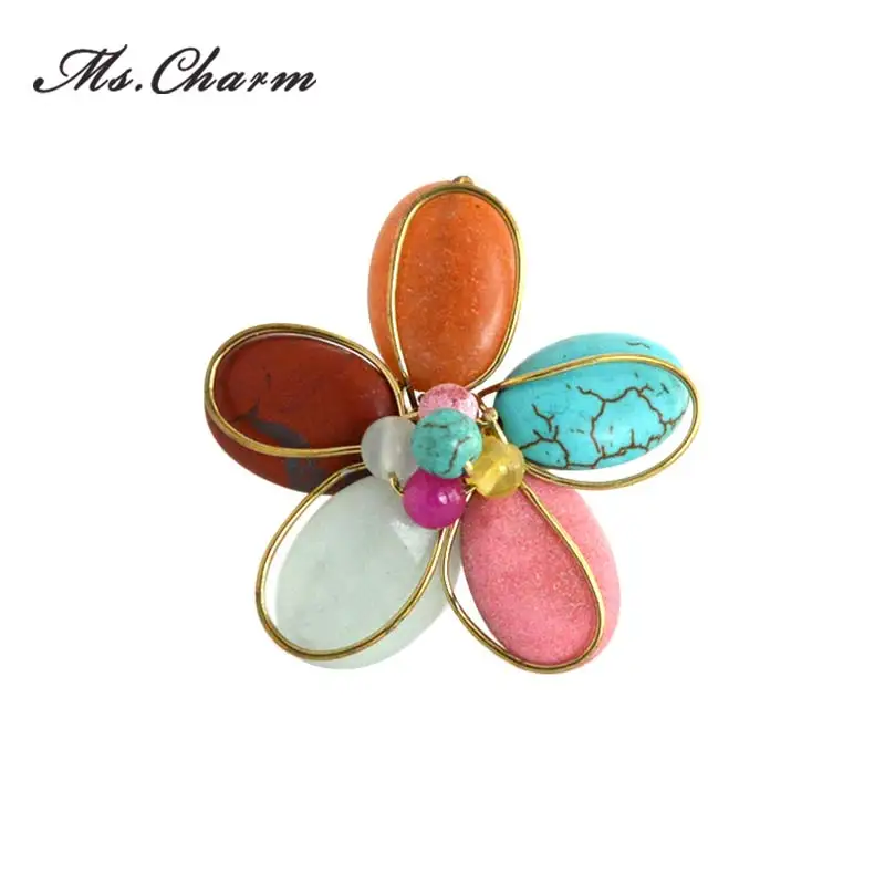 Трендовые стили Натуральный камень цветок кольцо Модные украшения галерея