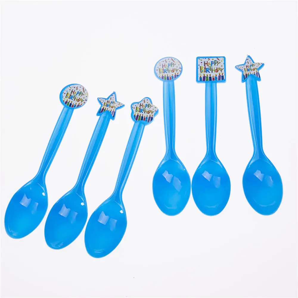 Happy birthday theme blue spoon kids party event disposable tableware supplies | Дом и сад