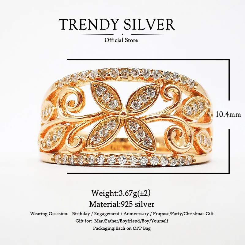 

vintage rings silver real 925 sterling jewelry for women rose gold with stone zircon solid elegant