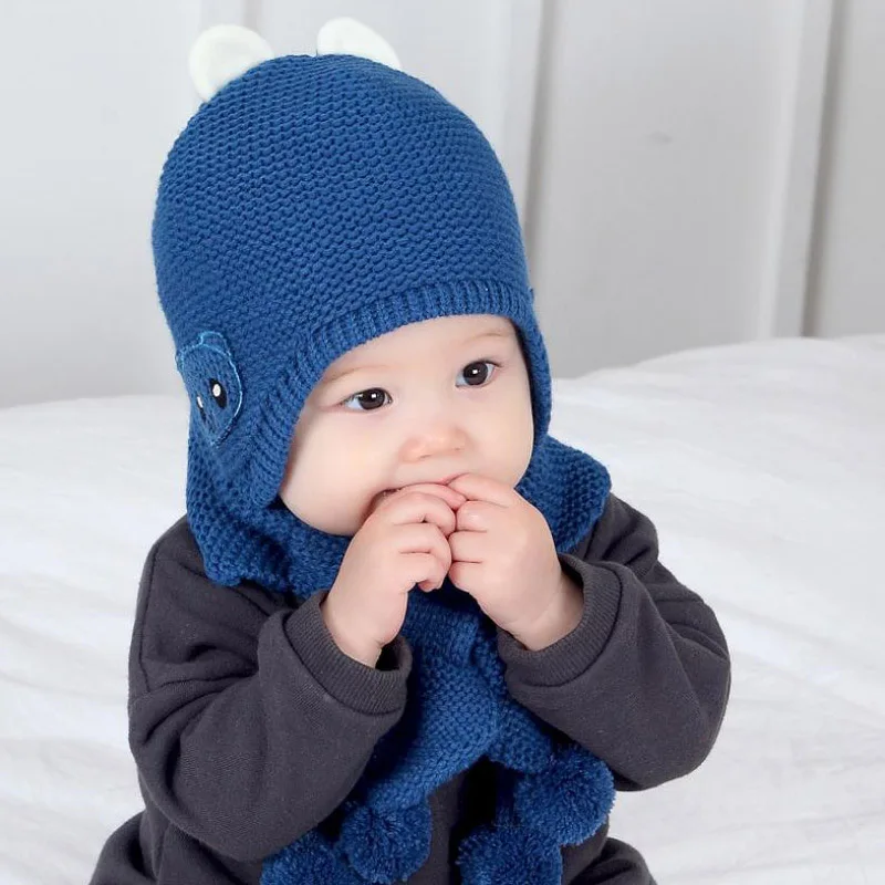 Синий Doitbest 6 momths до 3 лет, носки детские вязаные шапки панда бархатные комплекты для маленьких мальчиков, вязаная, с мехом внутри шляпы зимний комплект из 2-х предметов Детский шарф для мальчика, девочки; Шапка; комплект одежды - Цвет: Синий