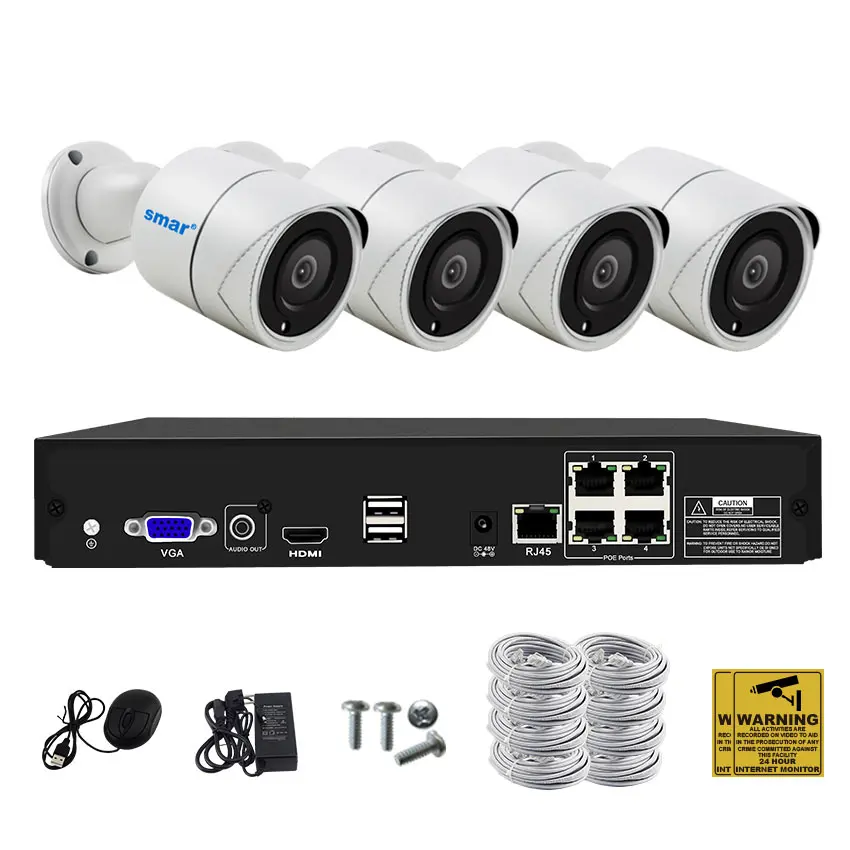 

Smar H.265 Security Camera System 4CH 1080P POE NVR Kit 2.0MP Metal Outdoor IP Camera CCTV Kit HDMI P2P Email Alarm XMEYE