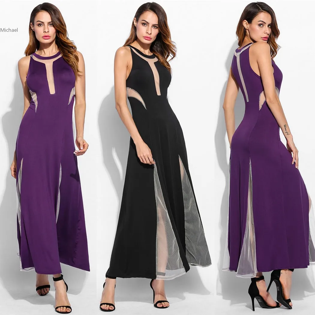 FANALA Summer Dress Women Sleeveless Sexy Long Maxi Party Dresses O-Neck Mesh Patchwork See-Through Slim Vestidos | Женская одежда