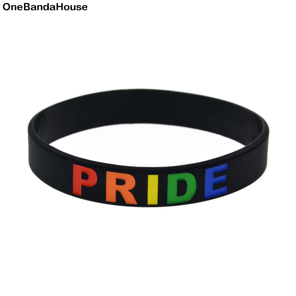 

OBH 50PCS Gay Pride Silicone Rubber Wristband 1/2 Inch Wide Black