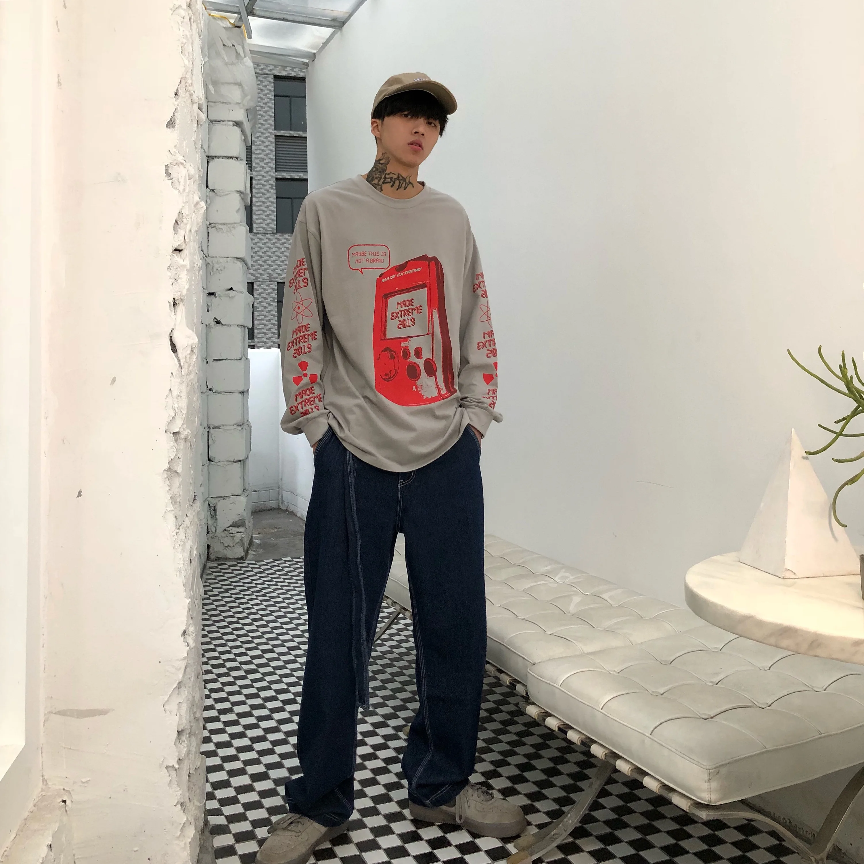 Мужской ремень в стиле хип-хоп уличные свободные прямые цилиндрические джинсы