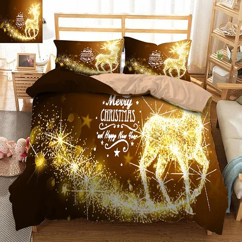 3d bedding set Сверкающий Рождественский Sika decoration 3D комплект постельного белья Твин Полный Королева простыня двойная кровать набор пододеяльник/пододеяльник наволочки - Цвет: 3d bedding set