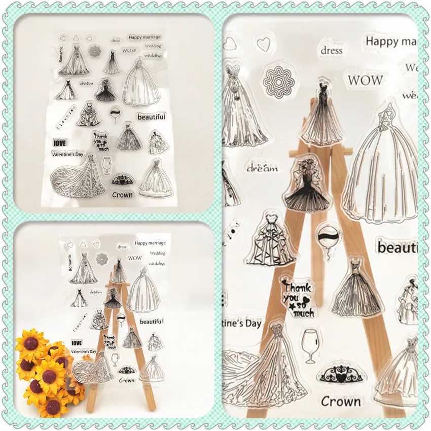 

Beautiful Wedding Dress Clear Stamps Transparent Seal For DIY Scrapbooking Card Making Album Decorative Silicon Stamp Craft
