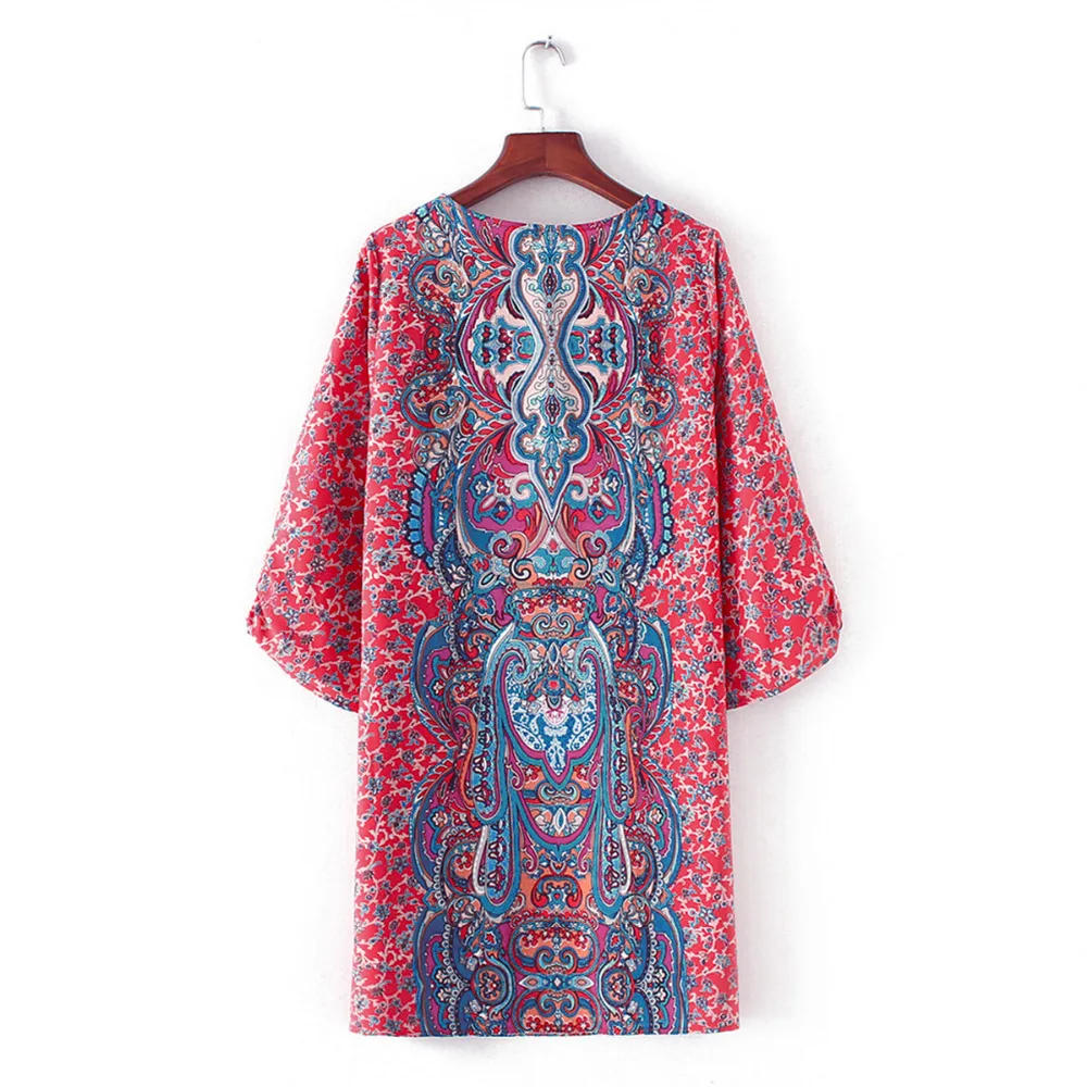 Галстук бабочка с рукавом три четверти Цветочный принт Туника 2018 пикантные Vestidos