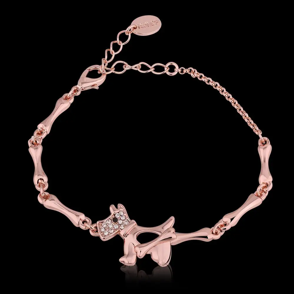 EPICFEAT 2017 Beagle Dog and bones Pendants Bracelets Animal Crystal Rose gold Cute Wrist Chain Women Fashion Jewelry PB072 |