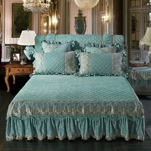 Bed skirt 2 Плотное постельное покрывало, флисовое теплое стеганое покрывало, Комплект постельного белья, полный комплект постельного белья для королевы и королевы, Комплект постельного белья розового и голубого цветов, couvre lit colchas - Цвет: Bed skirt 2