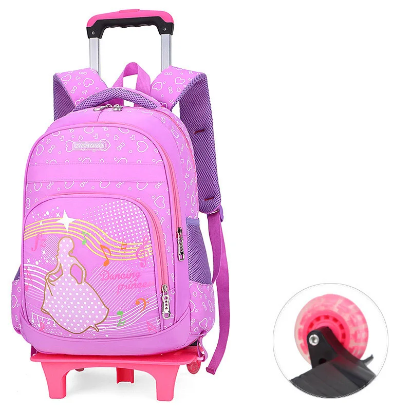 2 wheels purple Горячая Распродажа, съемные детские школьные сумки с 2/6 колесами для девочек, рюкзак на колесиках, Детская сумка на колесиках, рюкзак для путешествий - Цвет: 2 wheels purple
