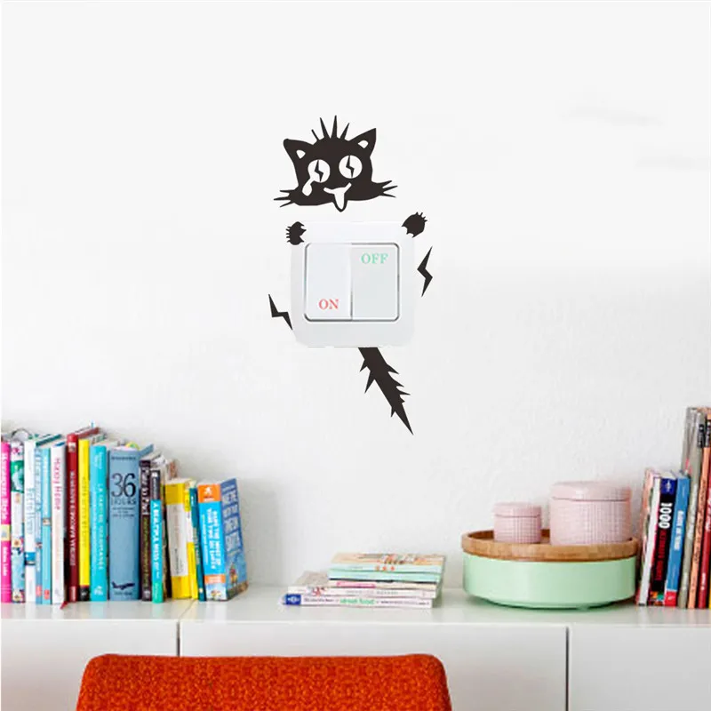 

Funny Electric Shock Cat Wall Sticker Switch Kitchen Cabinet Car Door Decals Glass Stickers Decal Home Decoration
